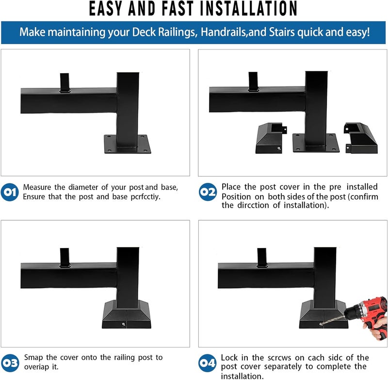 BORDERSMOVER Post Cover Plate for 2" Floor Flange, 2-Piece, Flange Base Shoe for Railings, Post Skirt Cover, Black - Image 5